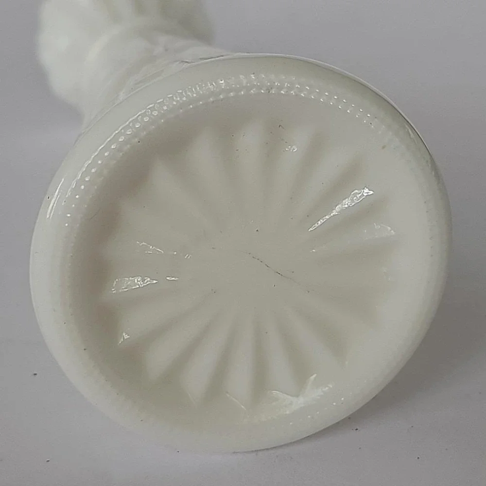 Vintage Milk Glass Bud Vase Star Diamond Pattern Scalloped Rim Mid Century Decor